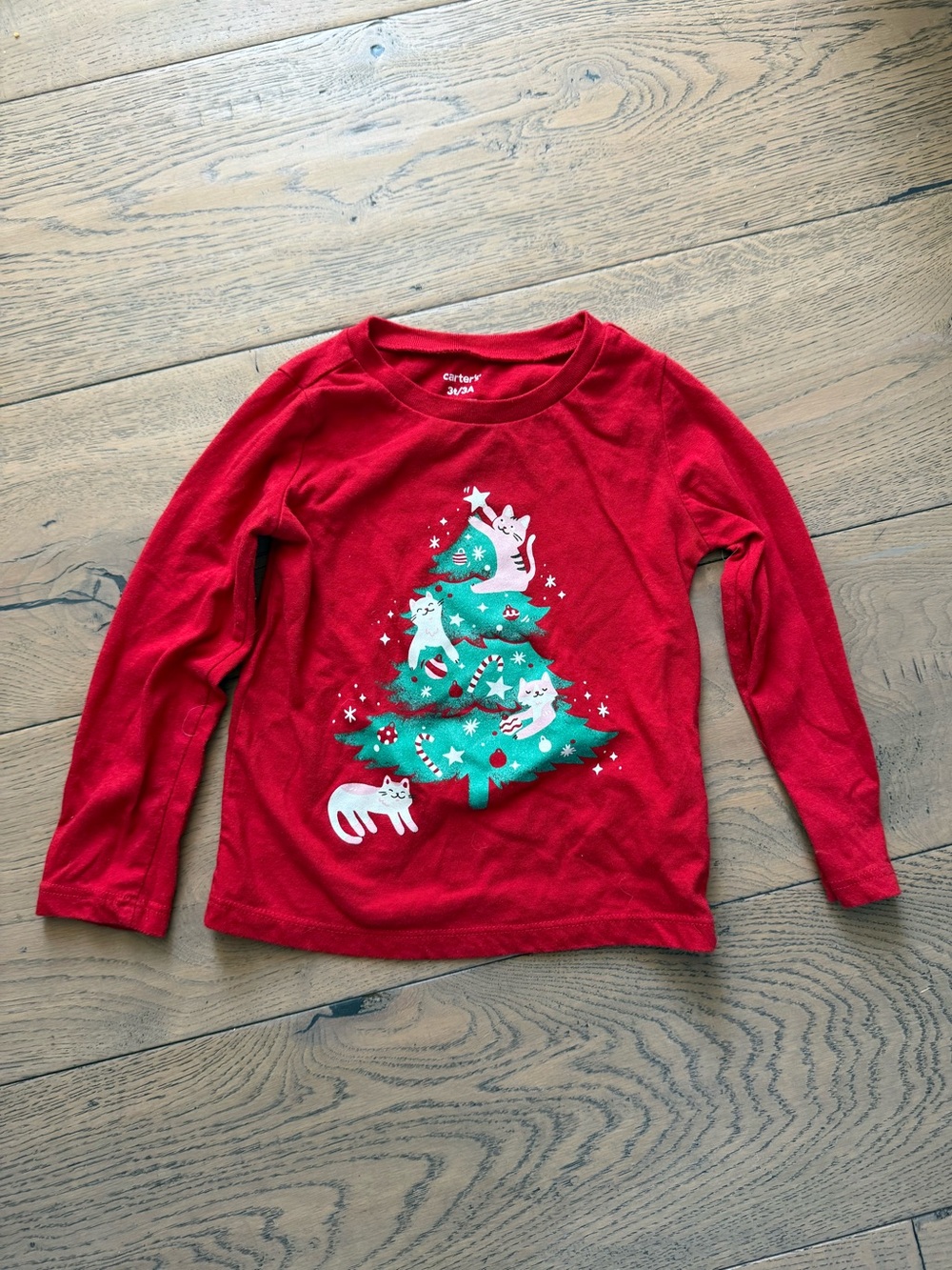 Carter’s Girls Christmas Cat Tree Long Sleeve Shirt Red 3T